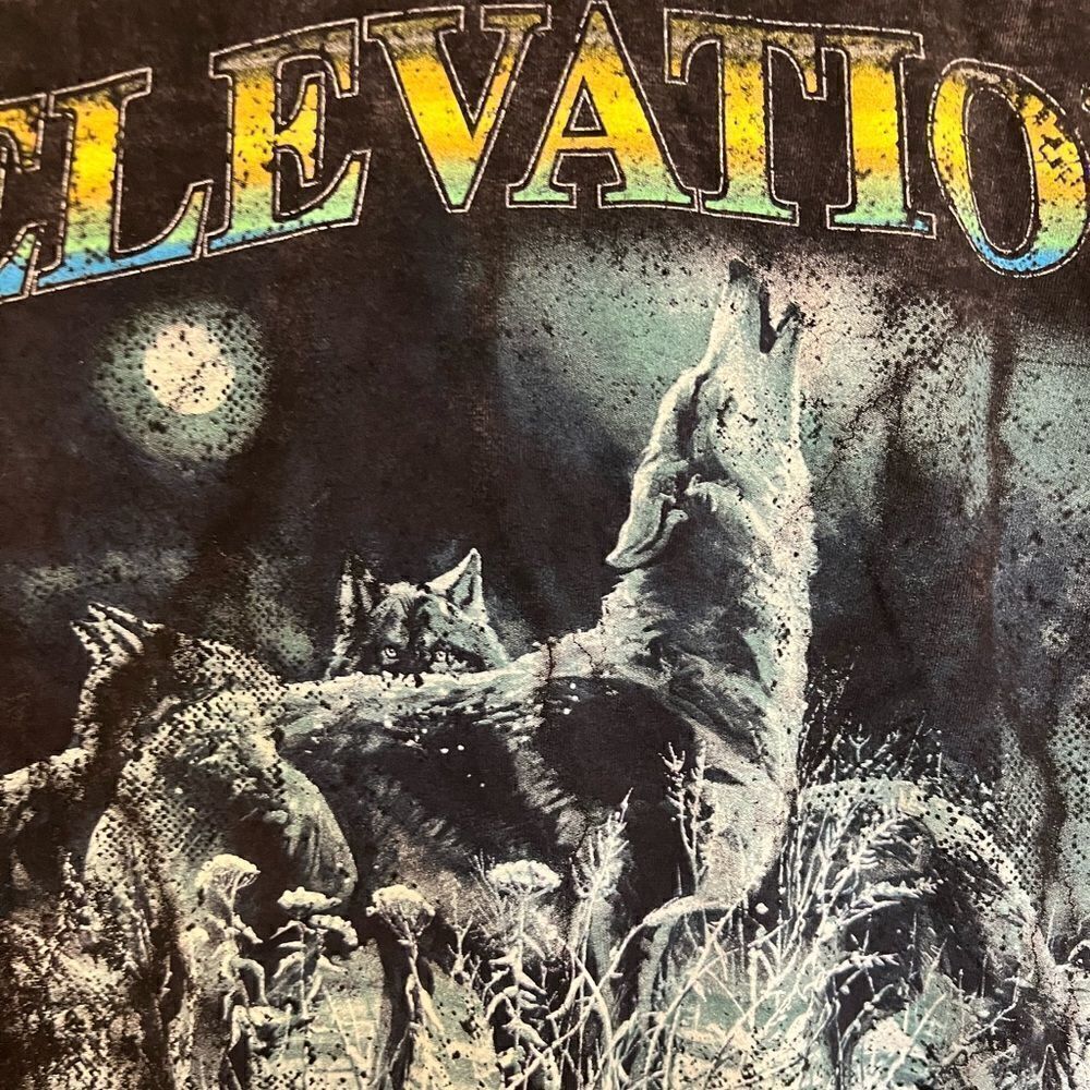 Color tone mineral wash elevation wolf T-shirt. Size M